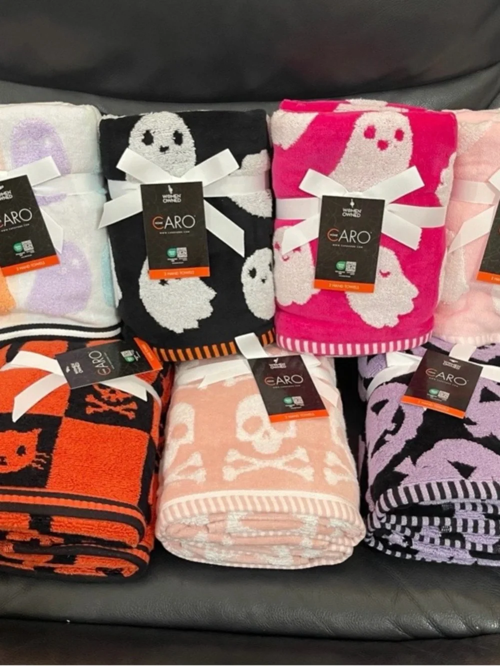CARO HOME Halloween Checkered Hand Towels, Set of 2 Halloween Hand Towels